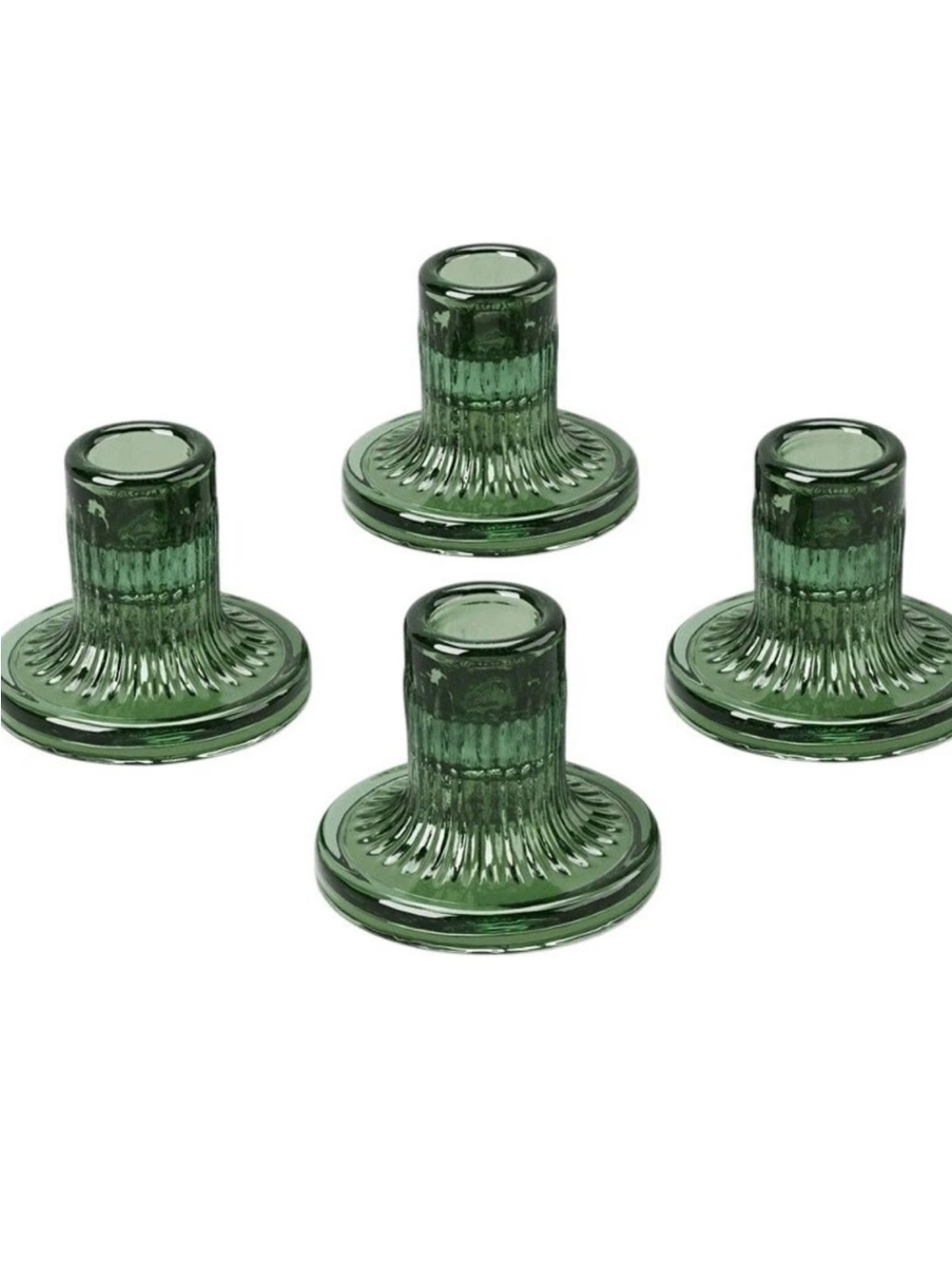 BRAND NEW Emerald Green Ribbed Glass Taper Holders - Set of 4